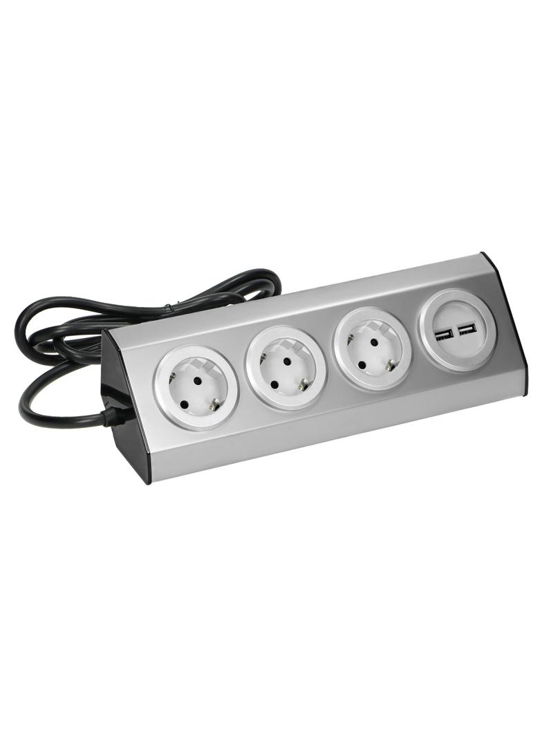 Gniazdo meblowe, kuchenne z ładowarką USB, montowane na rzepy z przewodem 1,5m - 3x2P+Z schuko, 2xUS FS-4(GS) ORNO