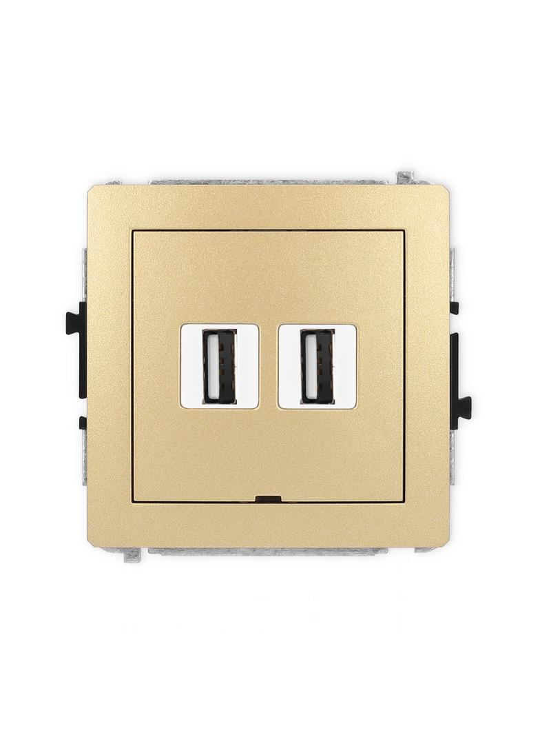 DECO Mechanizm gniazda podwójnego 2xUSB A-A 2.0, bez pola opisowego złoty