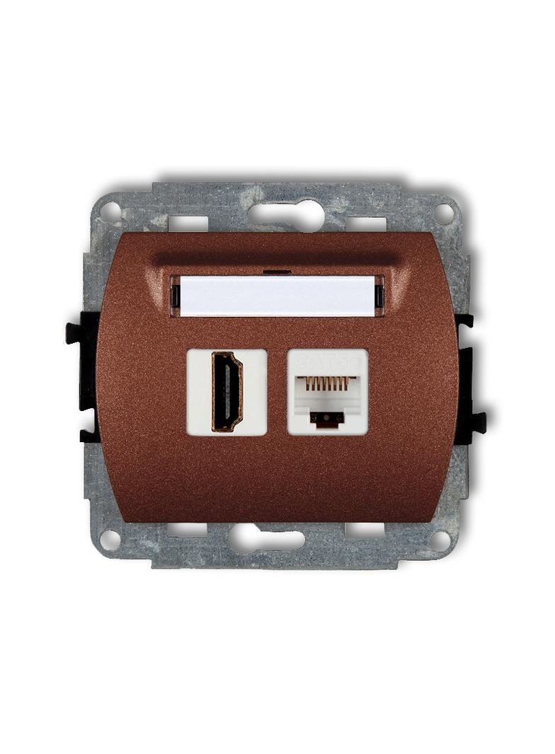 TREND Mechanizm gniazda pojedynczego HDMI 2.0 + gniazda komp. poj. 1xRJ45, kat. 5e, 8-stykowy brązow