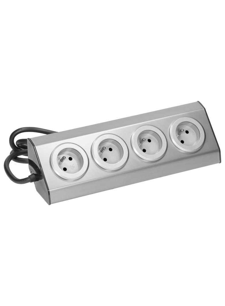 Gniazdo meblowe, kuchenne montowane na rzepy 4x2P+Z INOX z przewodem 1,5m. FS-2 ORNO