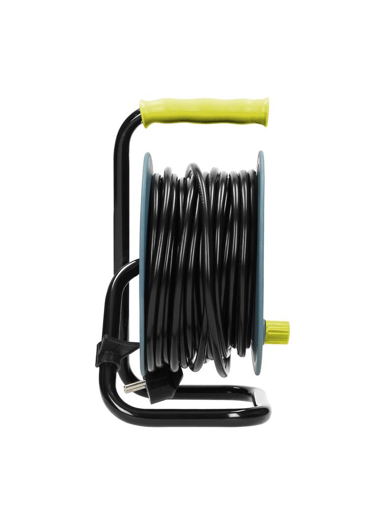 Przedłużacz bębnowy MINI, 4 gniazda 2P+Z (Schuko), metalowy stojak, polwinit H05VV-F 3x1mm2 , długość 15m, limonkowy OR-AE-1339/L(GS) ORNO