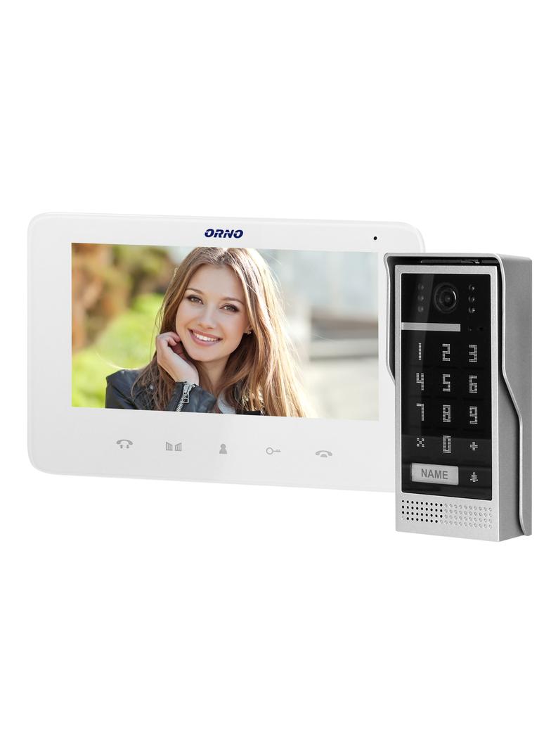 Zestaw wideodomofonowy, bezsłuchawkowy, kolor, LCD 7'', interkom, z szyfratorem, natynkowy, biały, SC OR-VID-VP-1073/W ORNO