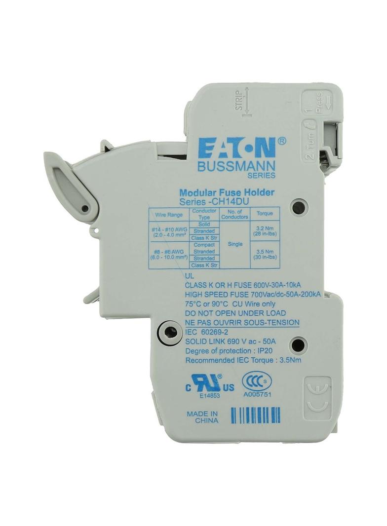 3 Pole 14x51 MFH and Neutral Podstawa wkładki cylindrycznej 14x51 3p+1N 50A 690VAC CH143DNU EATON