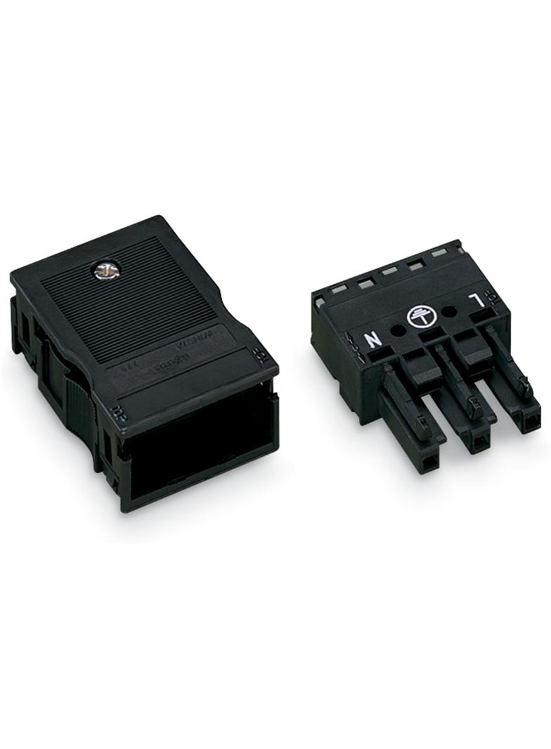 WINSTA gniazdo 3-torowe z obudową odciążającą naciąg czarne