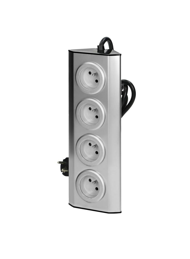 Gniazdo meblowe, kuchenne montowane na rzepy 4x2P+Z INOX z przewodem 1,5m. FS-2 ORNO