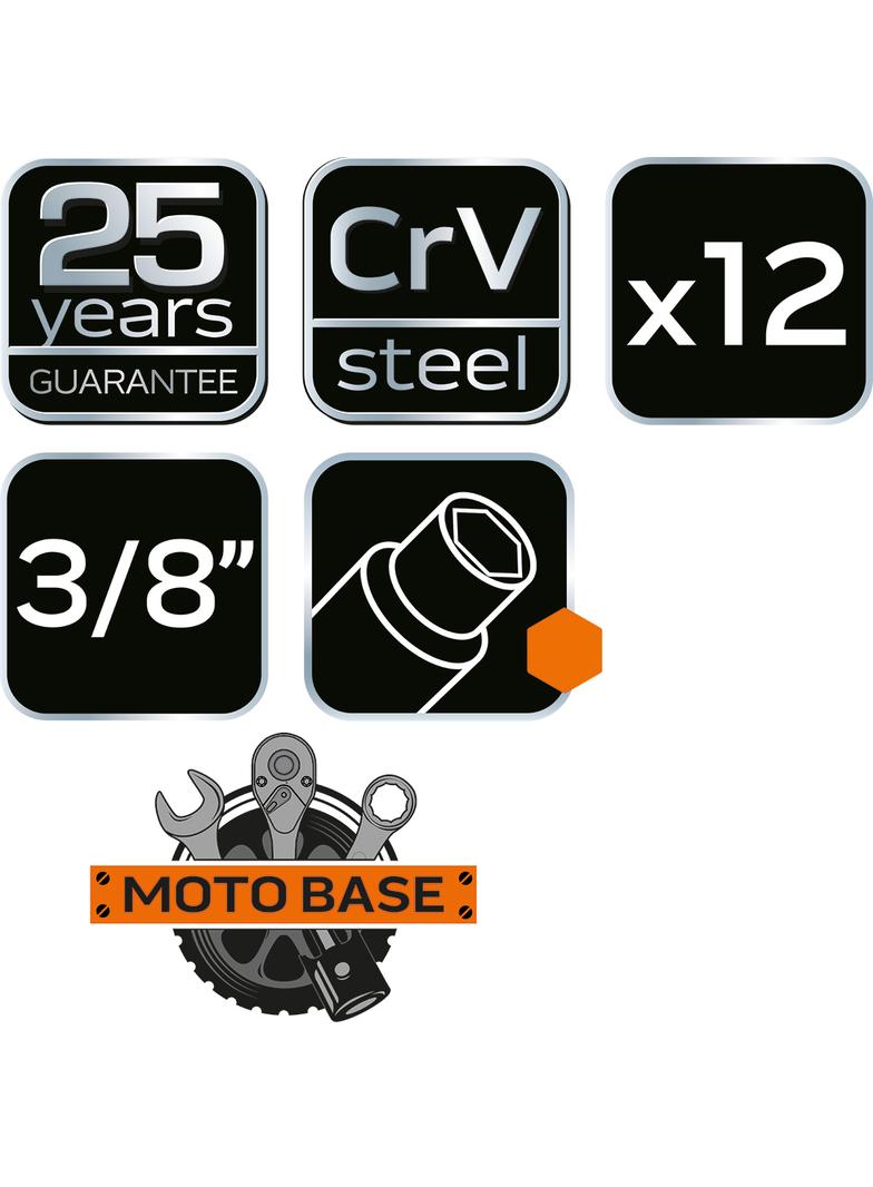 Klucze nasadowe 3/8", zestaw 12 szt.