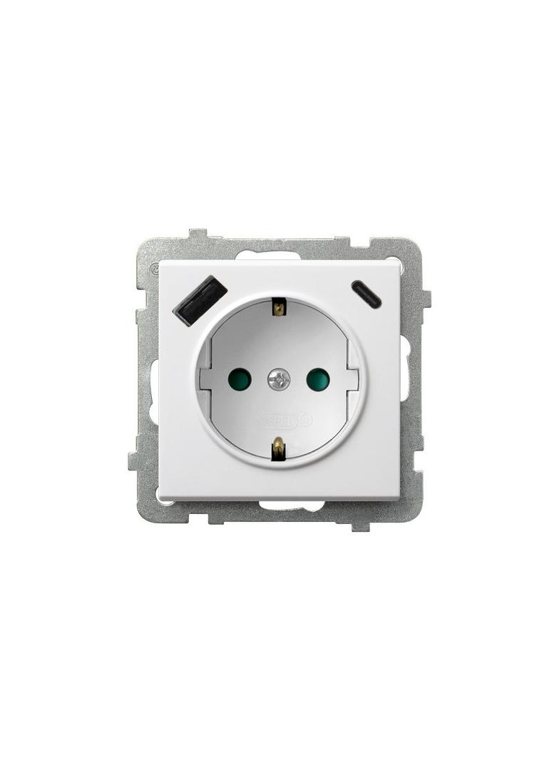 Gniazdo pojedyncze z uziemieniem schuko z ładowarką A+C SONATA BIAŁY
