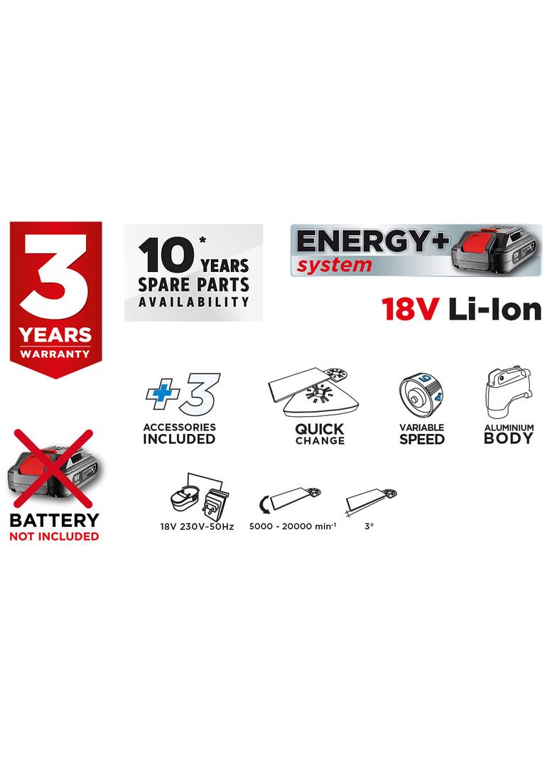 Urządzenie wielofunkcyjne akumulatorowe Energy+ 18V, Li-Ion, bez akumulatora