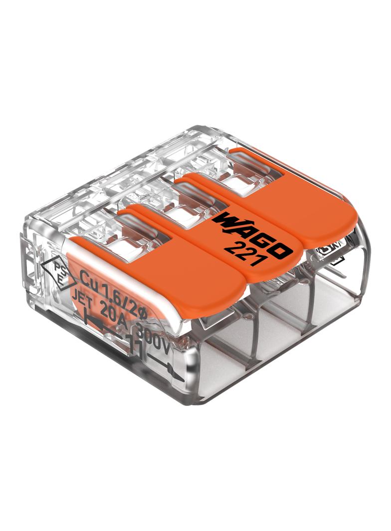 Szybkozłączka z dźwignią 3x 0,2‑4mm2 transparentna / pomarańczowa 221‑413 /50szt./ WAGO