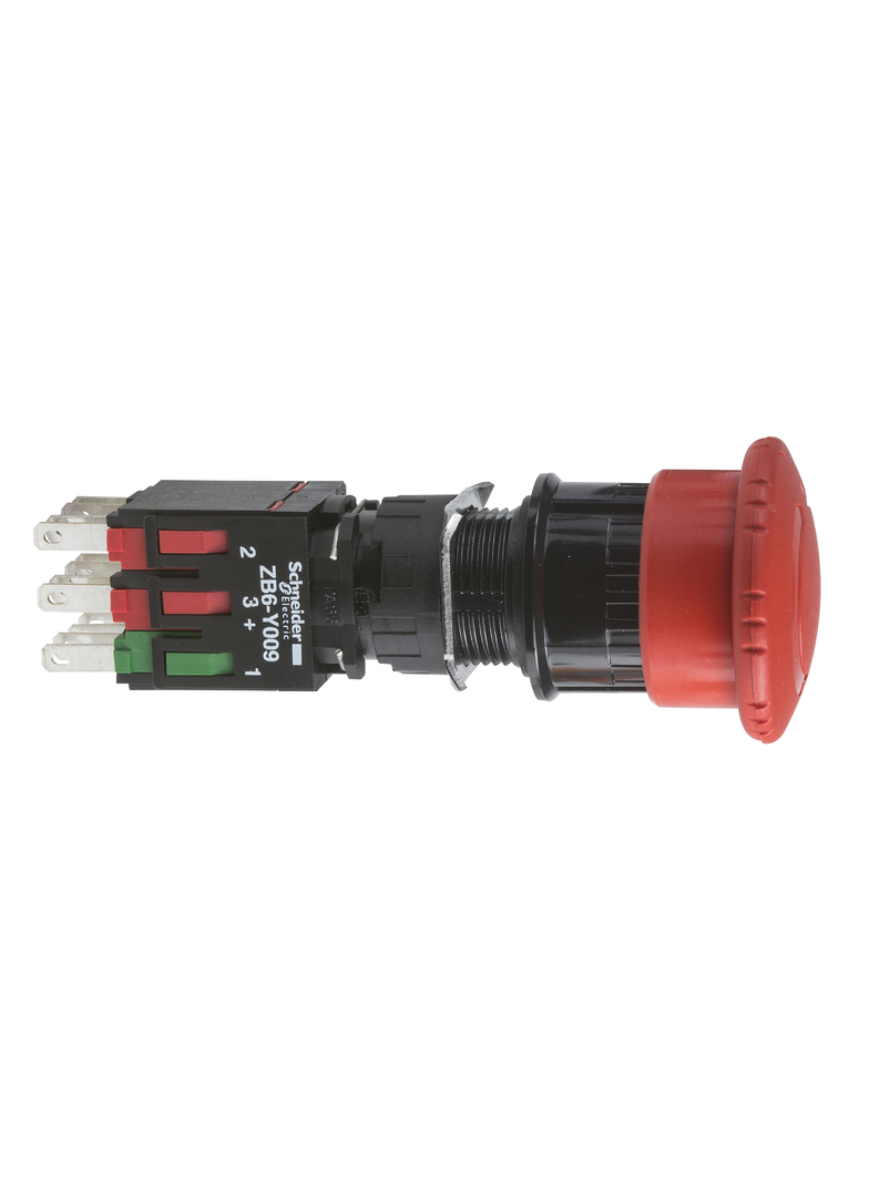 Harmony XB6 Kompletny przycisk zatrzymania awaryjnego, Czerwony, 30 mm, Obrót, 1 NO + 2 NC, Faston