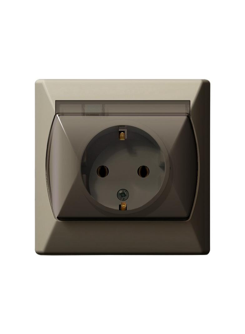 AKCENT Gniazdo bryzgoszczelne z uziemieniem schuko IP-44 wieczko przezroczyste - kolor beżowy