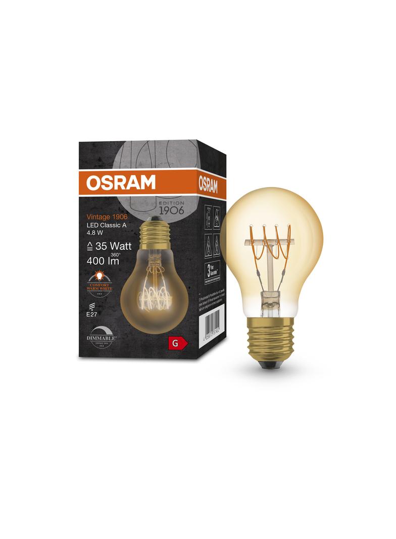 Lampa LED Vintage 1906 CL A Filament szkło przezroczyste GOLD 25 dim 3,4W 824 E14