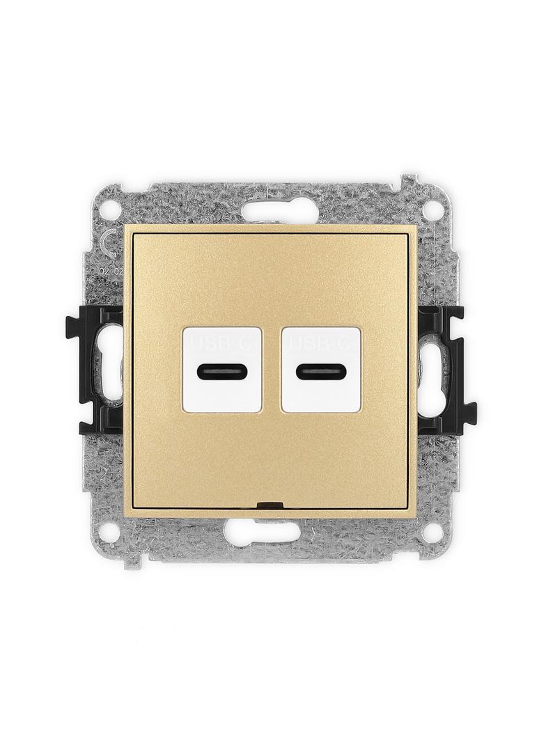 MINI Mechanizm gniazda podwójnego 2xUSB C-C, bez pola opisowego złoty