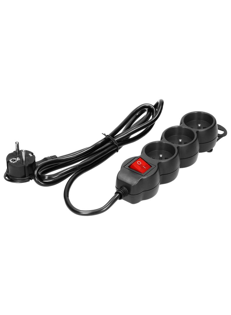 Przedłużacz 3-krotny z wyłącznikiem 1,5m H05VV-F 3x1,5mm2 Imax=16A płaska wtyczka czarny ES-5/B/1,5