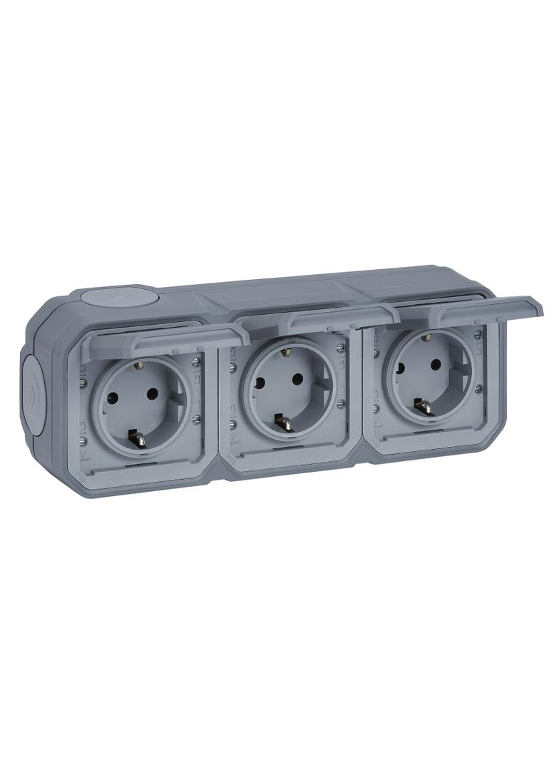 NOWE PLEXO - GNIAZDO SCHUKO 3X2P+Z POZIOME KOMPLET NATYNKOWY 16A-250V SZARE 069743L LEGRAND