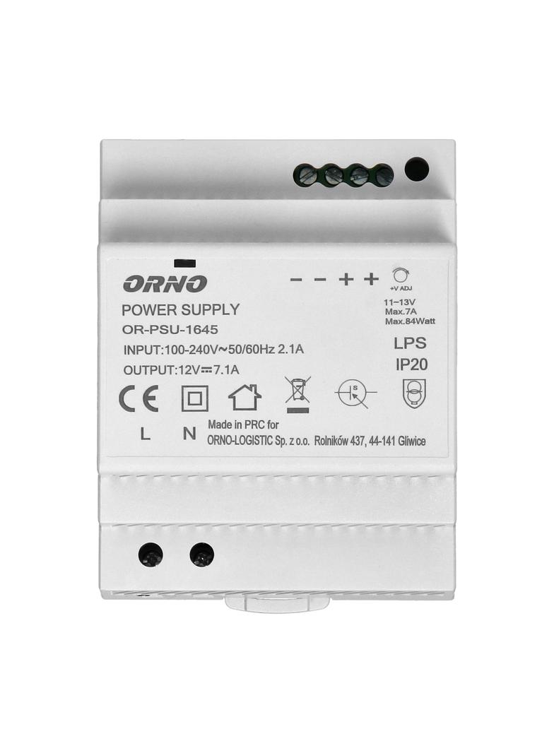 Zasilacz na szynę DIN 12VDC, 7A, 84W, szerokość 4 moduły OR-PSU-1645 ORNO
