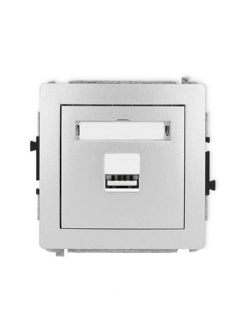 DECO Mechanizm ładowarki USB pojedynczej USB A, 5W max., 5V, 1A srebrny metalik