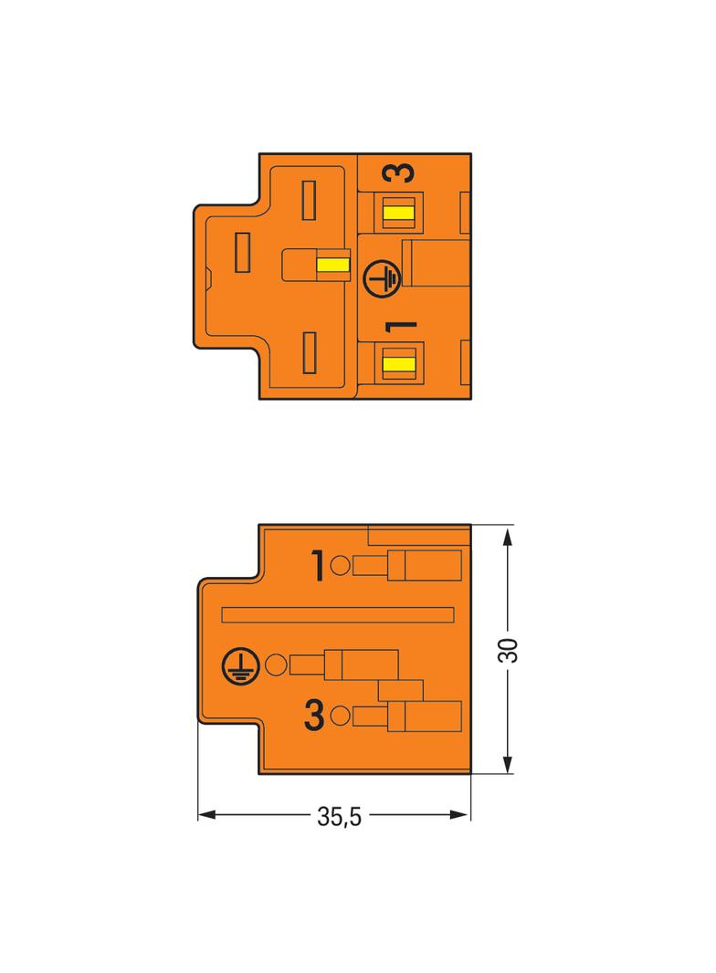 wtyk rozgałęźny 3-torowy 2,5 mm2 2 x L, 1 x PE pomarańczowy /50szt./ WAGO