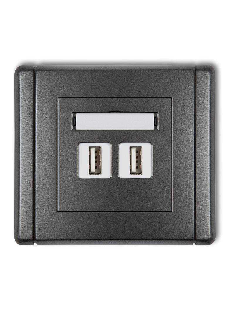 FLEXI Gniazdo podwójne 2xUSB A-A 2.0 grafitowy