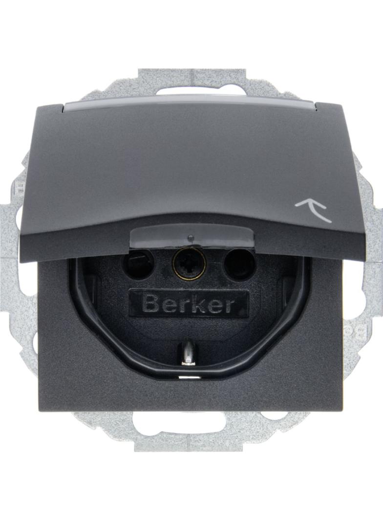 BERKER B.3/B.7 Gniazdo SCHUKO z pokrywą i polem opisowym z przesłoną styków antracyt 47461606 HAGER