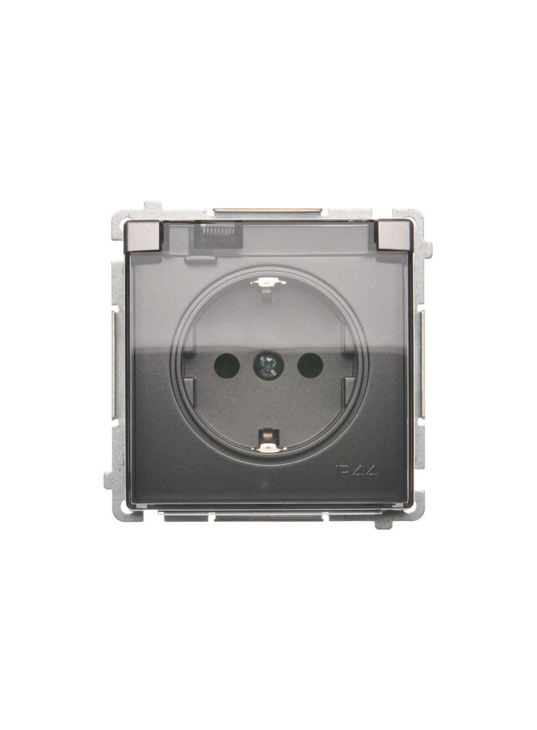 Simon Basic Gniazdo wtyczkowe Schuko do wersji IP44 16A 250Vzaciski śrubowe stal inox. Klapka transparentna BMGSZ1B.01/21A KONTAKT