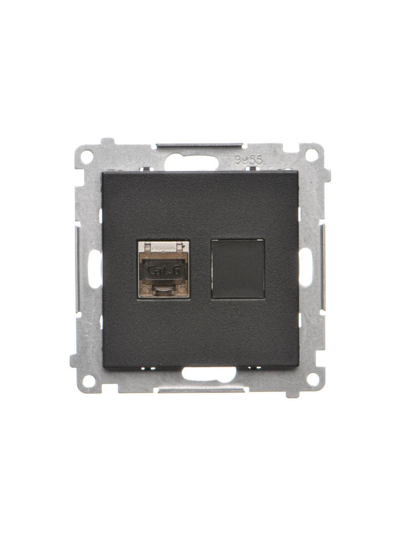 Simon 55 Gniazdo komputerowe pojedyncze RJ45 kategoria 6 ekranowane z przesłoną przeciwkurzową Czarn