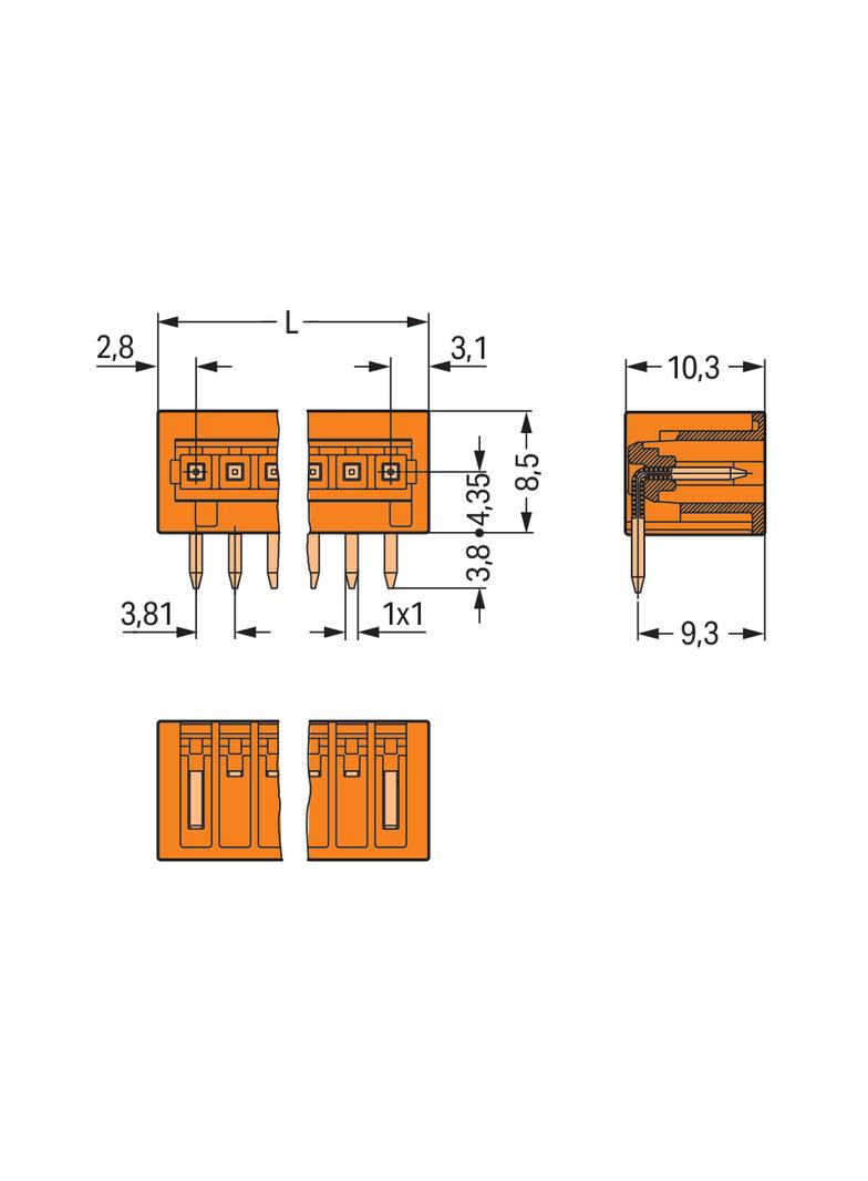 MCS-MINI Classic wtyk 3-bieg. pomarańczowy raster 3,81 mm /200szt./ WAGO