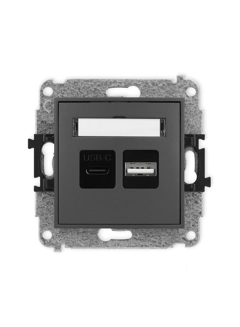 MINI Ładowarka USB podwójna USB C + USB A, 20W max. grafitowy mat 28MCUSB-8 KARLIK