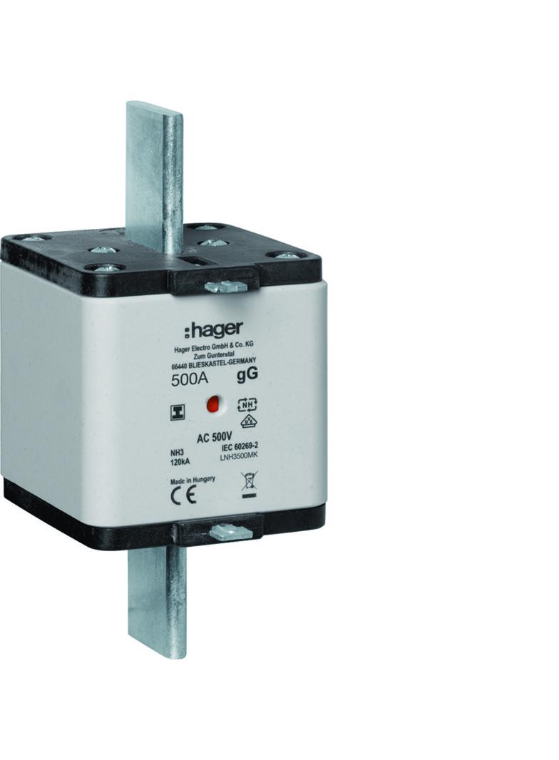 Wkładka bezp. nożowa NH3 wsk.podw. uchwyt izol. gG 500A 500VAC LNH3500MK HAGER
