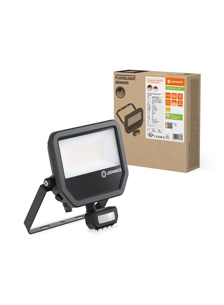 Naświetlacz LED z czujnikiem ruchu FLOODLIGHT sensor PFM G4 27W41W IP65 3000K 133lm/W czarny LEDVANC