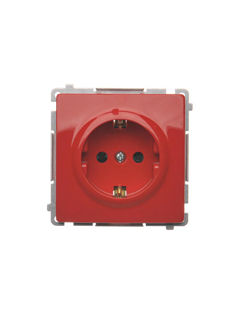 Simon Basic Gniazdo wtyczkowe z uziemieniem Schuko z przesłonami torów prądowych 16A 250V zaciski śrubowe czerwone BMGSZ1Z.01/22 KONTAKT