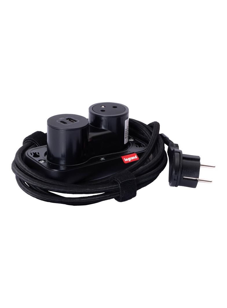 Incara: Electr'On - Podstawa 1x2P+Z / Usb A+C - 2,5 M-Czarny 654903 LEGRAND