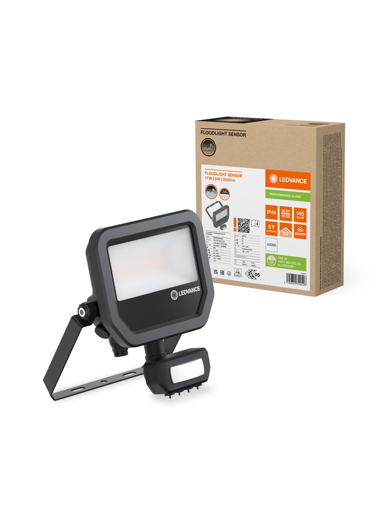 Naświetlacz LED z czujnikiem ruchu FLOODLIGHT sensor PFM G4 11W17W IP65 4000K 145lm/W czarny LEDVANC