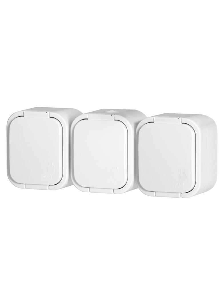 Gniazdo potrójne natynkowe 3x2P+Z, Schuko, bryzgoszczelne z klapką B2, IP54, NT-317 B2, biały OR-OE-7809(GS)/W ORNO