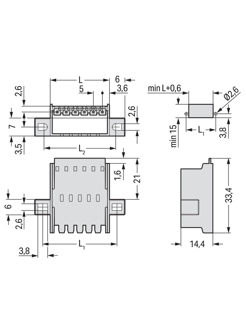 picoMAX wtyk raster 5mm 2-bieg. przepustowy z uchwytami montażowymi /100szt./ WAGO