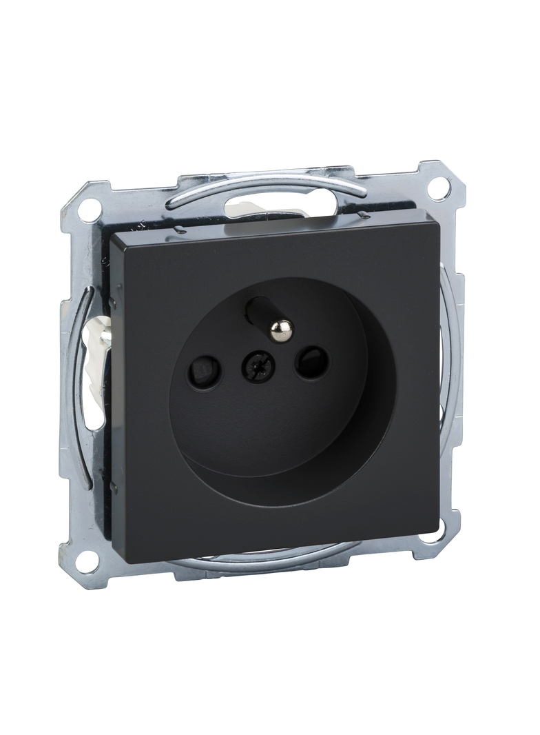 Gniazdo wtykowe z uziemieniem i przesłoną, b.śrub., antracyt, Sys M