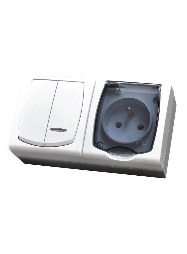 MADERA Zestaw Łącznik podwójny świecznikowy z podświetleniem + Gniazdo pojedyncze klapka przezroczysta kolor biały ZH-NŁ2SG/00/d OSPEL