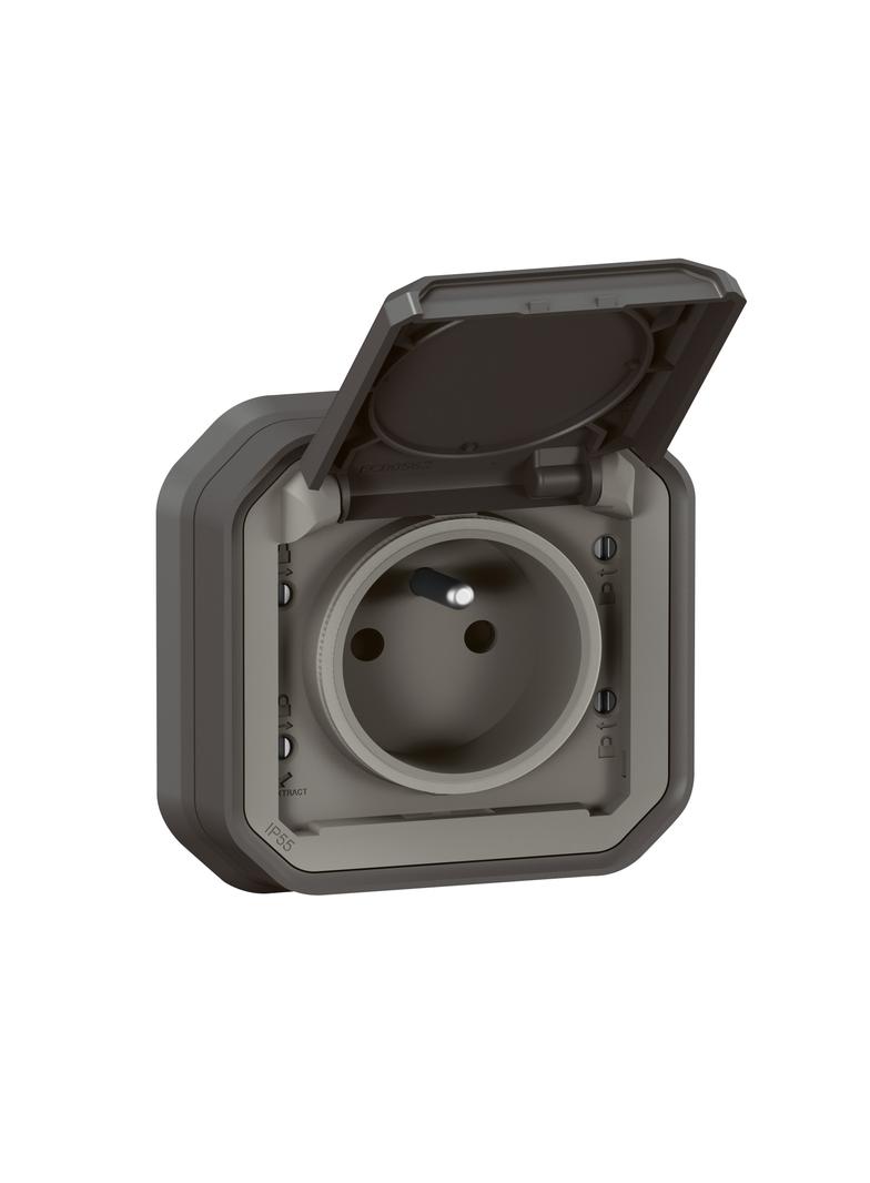 NOWE PLEXO - GNIAZDO 2P+Z ZACISKI AUTO KOMPLET PODTYNKOWY 16 A - 250 V~ ANTRACYT