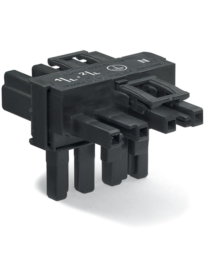 WINSTA rozgałęźnik typu T 4-torowy 1 x wtyk / 2 x gniazdo czarny