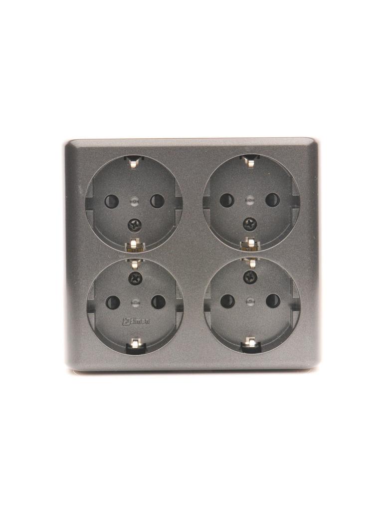 Simon 54 Gniazdo poczwórne Schuko n/t z przesłonami wersja skandynawska 16A szybkozłączka antracyt