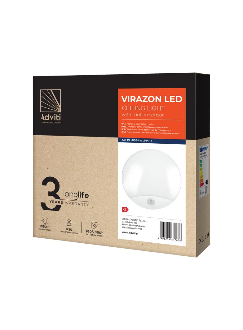 VIRAZON LED 15W plafon z czujnikiem ruchu 1050lm IP44 4000K poliwęglan mleczny biały AD-PL-6064WLPMR