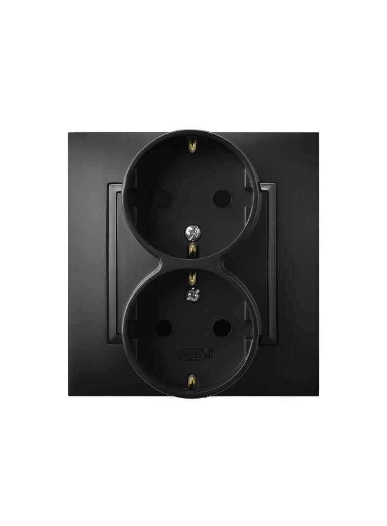 ARIA Gniazdo podwójne z uziemieniem schuko kompletne z ramką - kolor czarny metalik