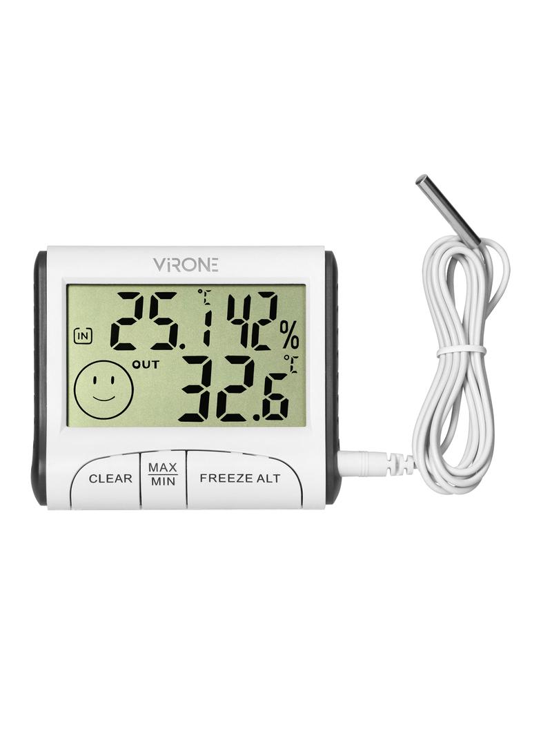 Przewodowa stacja pogodowa z pomiarem temperatury zewnętrznej i wewnętrznej oraz wilgotności biała W