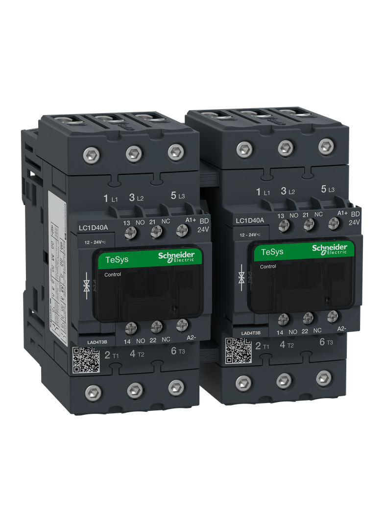 Stycznik nawrotny I=40A AC-3, napięcie cewki 24 V DC LC2D40ABD Schneider