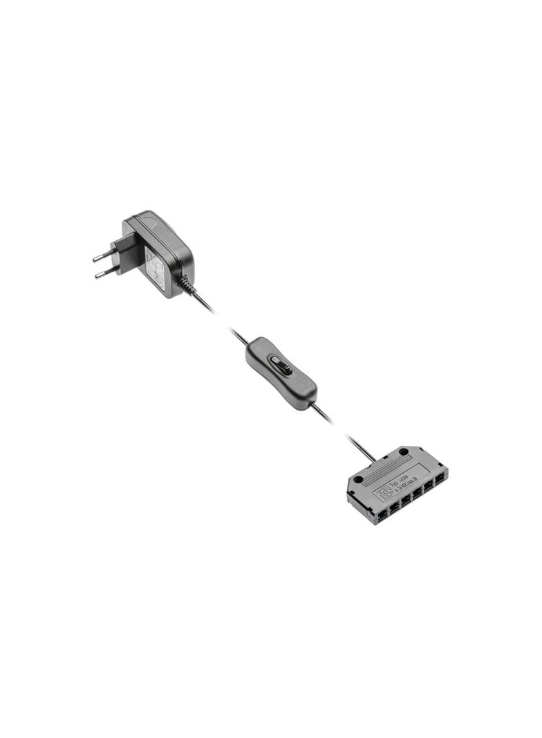 ZASILACZ LED DC12 V; MOC 12 W Z WŁĄCZNIKIEM  I DYSTRYBUTOREM 6 GNIAZD