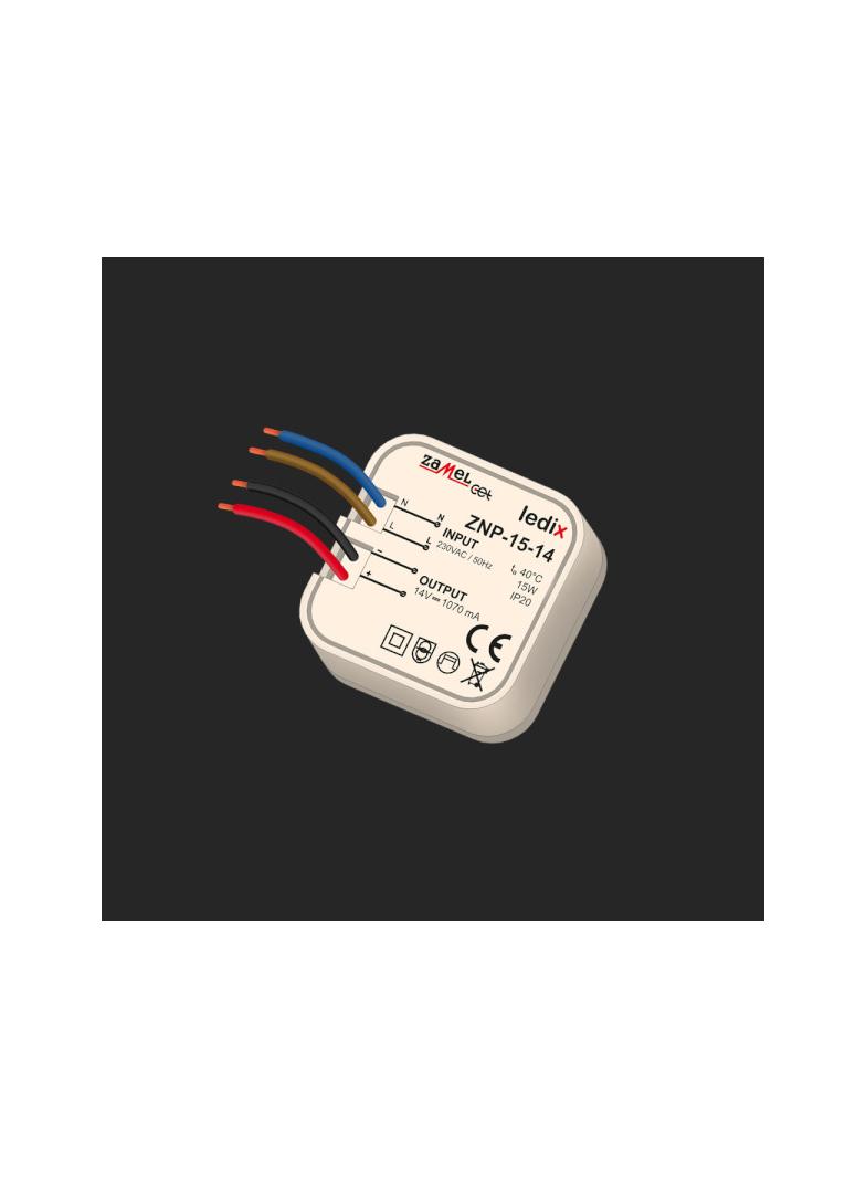 Zasilacz LED dopuszkowy 14V DC 15W TYP: ZNP-15-14