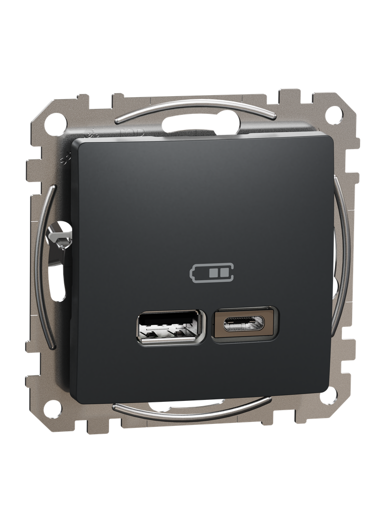 Sedna Design & Elements, gniazdo ładowania USB A+C 2,4A, czarny antracyt