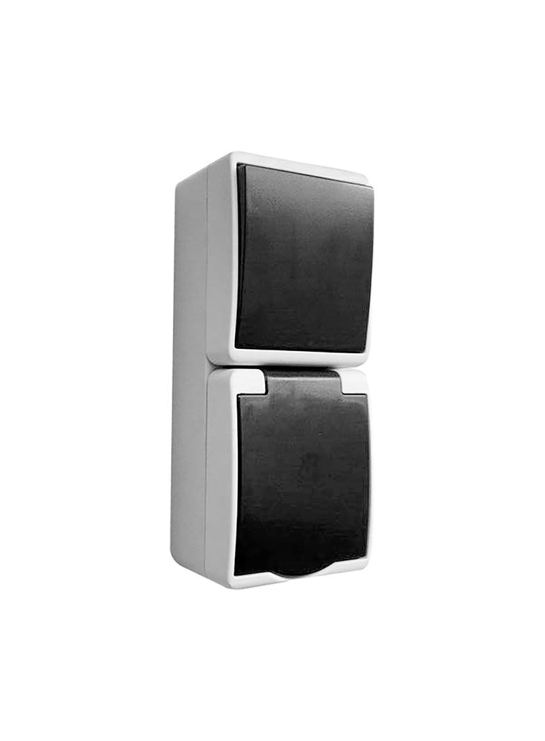 Łącznik jednobiegunowy + gniazdo 2P+Z Schuko AQUATIC MINI IP54, 10/16A, 230V AC, Biało-Czarne, 5 szt OR-OE-7307(GS)/WB/5 ORNO