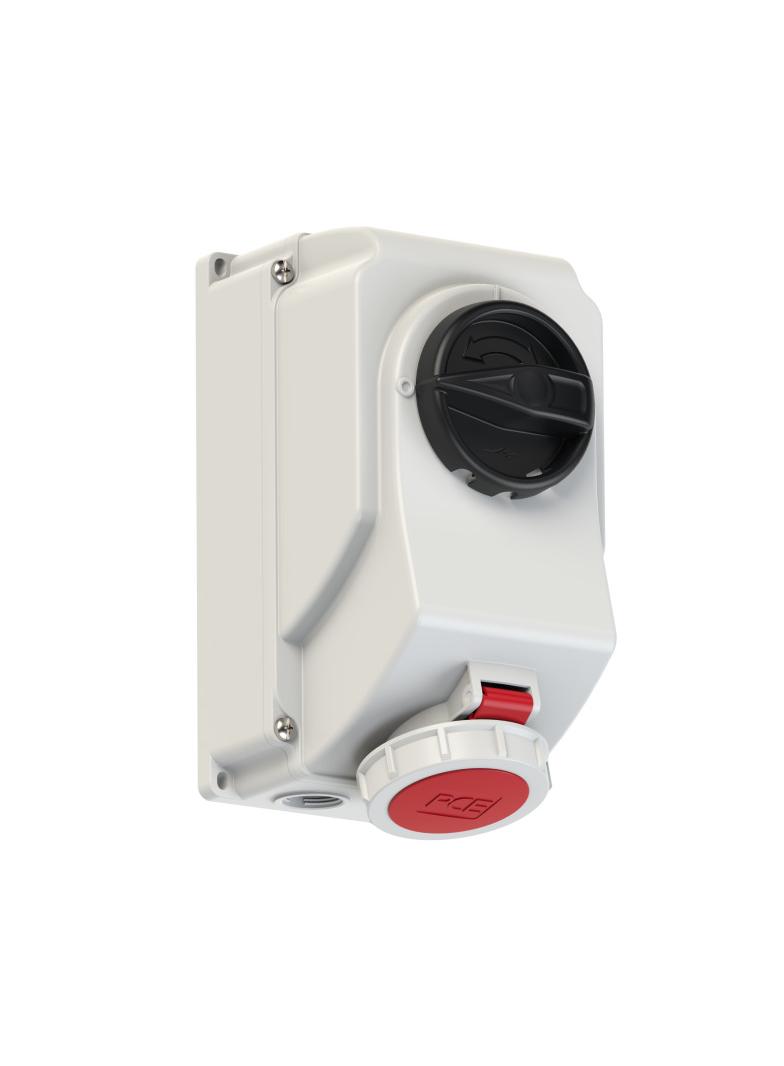 GNIAZDO Z WYŁĄCZNIKIEM 0-1 DUŻE BLOKADA MECHANICZNA 16A 400V 3P+Z IP44 IP44