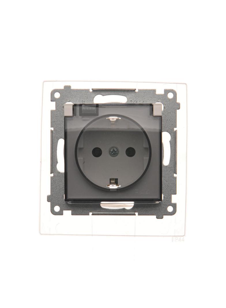 Simon 54 Gniazdo Schuko IP44 z przesłonami z uszczelką ramki 16A z. śrub. klapka transp. biały